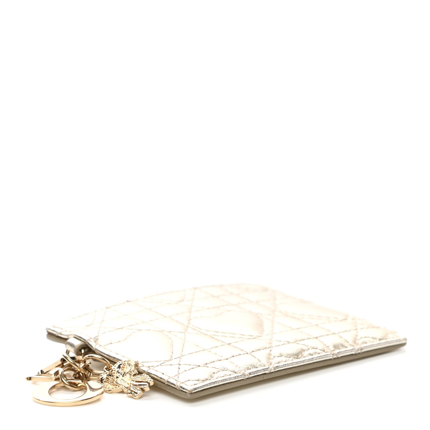 Christian Dior Metallic Lambskin Cannage DiorAmour Lady Dior Card Holder Gold 4 of 7