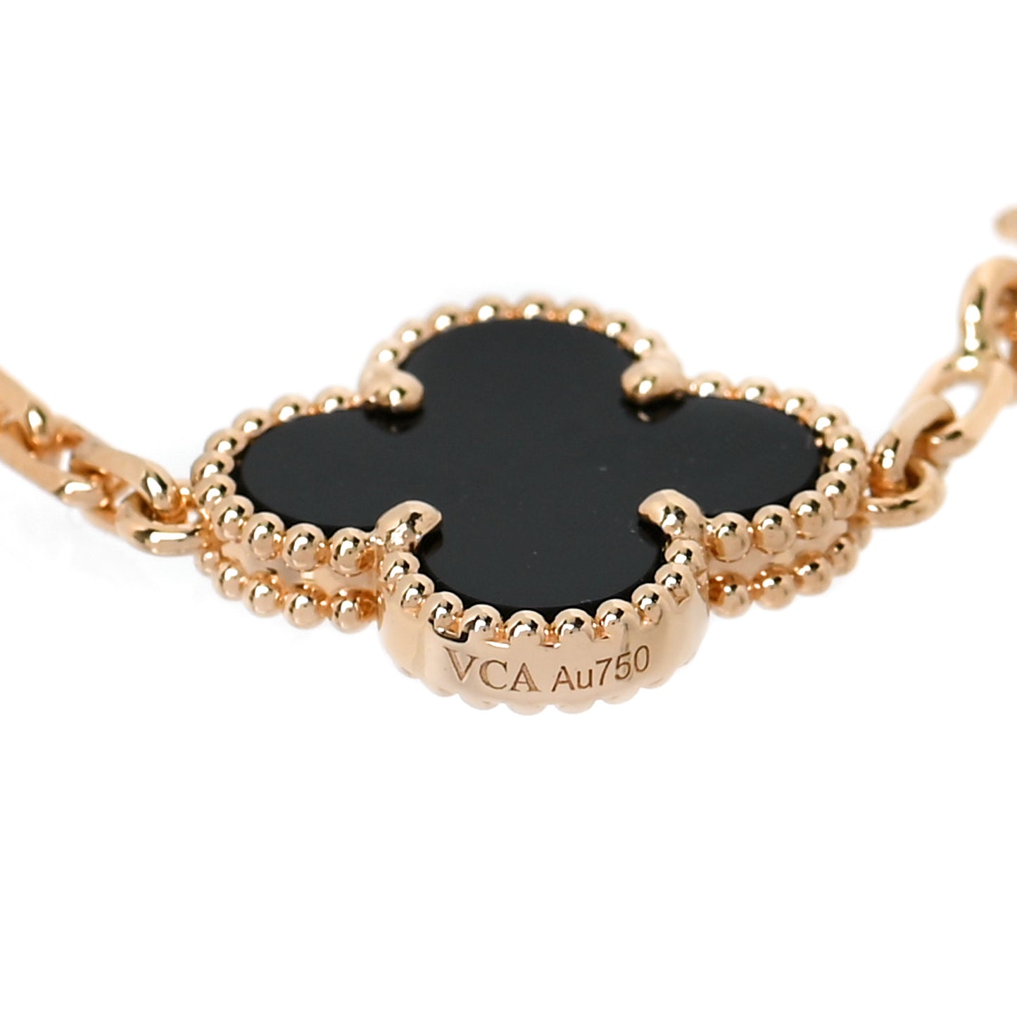 18K Yellow Gold Black Onyx 5 Motifs Vintage Alhambra Bracelet