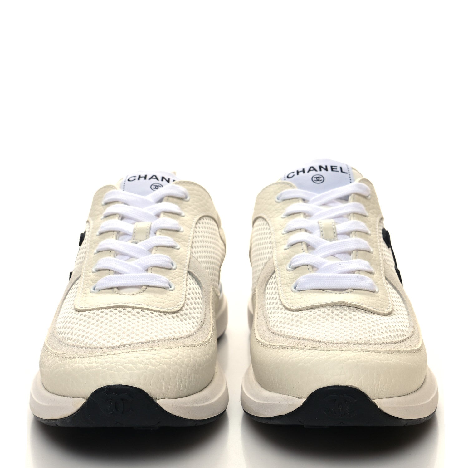 Chanel Calfskin Mesh Lycra Suede Womens Logo Sneakers 40 White 2 of 8