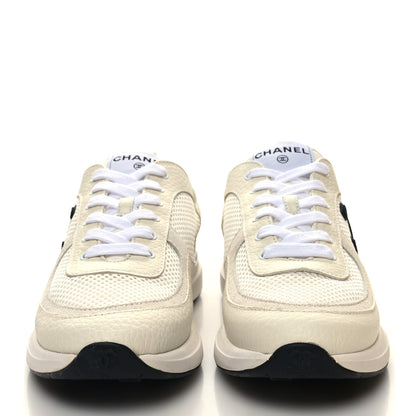 Chanel Calfskin Mesh Lycra Suede Womens Logo Sneakers 40 White 2 of 8