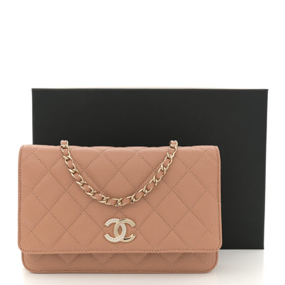 Chanel Caviar Quilted Crystal CC Wallet On Chain WOC Beige 12 of 12