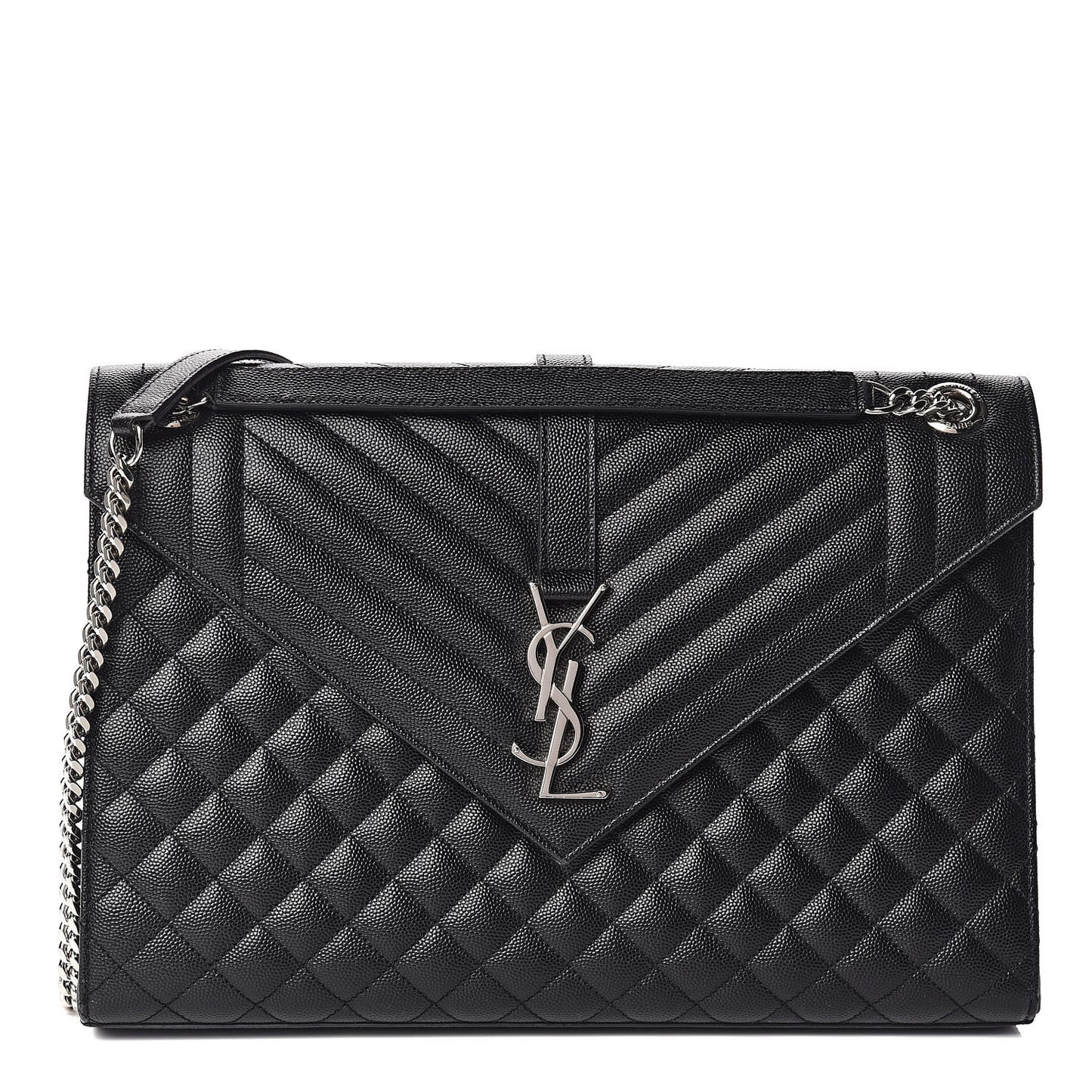 Grain De Poudre Textured Mixed Matelasse Large Triquilt Monogram Satchel Black