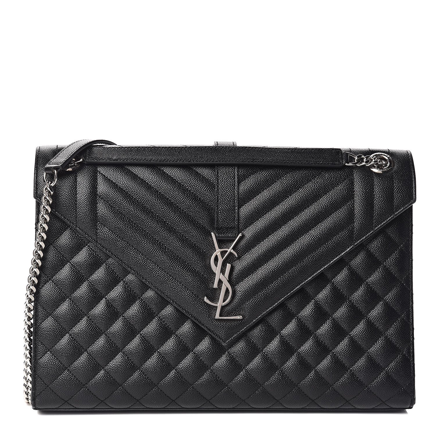 Saint Laurent Grain De Poudre Textured Mixed Matelasse Large Triquilt Monogram Satchel Black 1 of 11