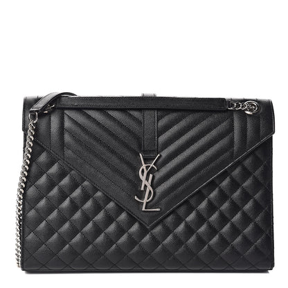 Saint Laurent Grain De Poudre Textured Mixed Matelasse Large Triquilt Monogram Satchel Black 1 of 11