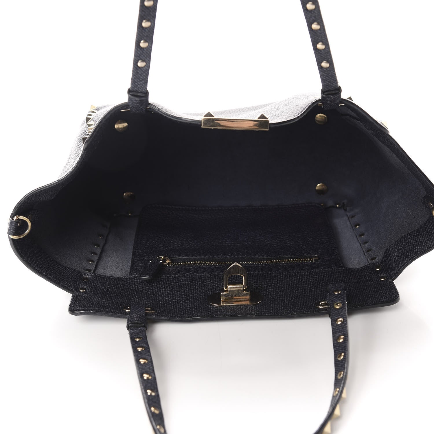 Valentino Garavani Pebbled Calfskin Small Rockstud Tote Marine 5 of 9