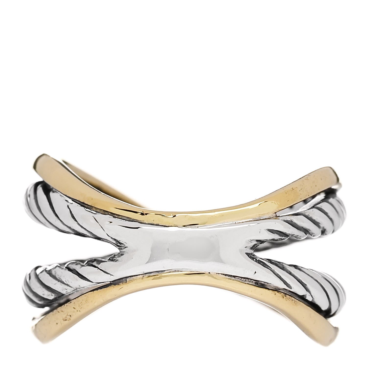 David Yurman Sterling Silver 18K Yellow Gold Crossover Ring 51 5.75 3 of 4