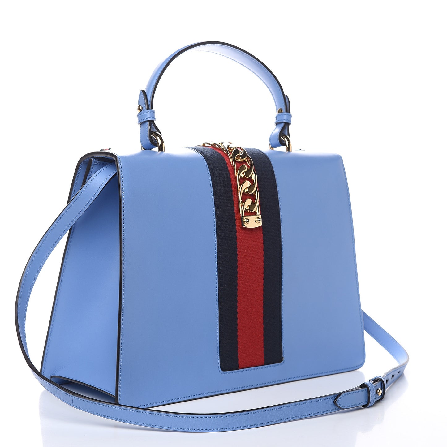 Calfskin Embroidered Medium Sylvie Top Handle Bag Clear Sky Blue