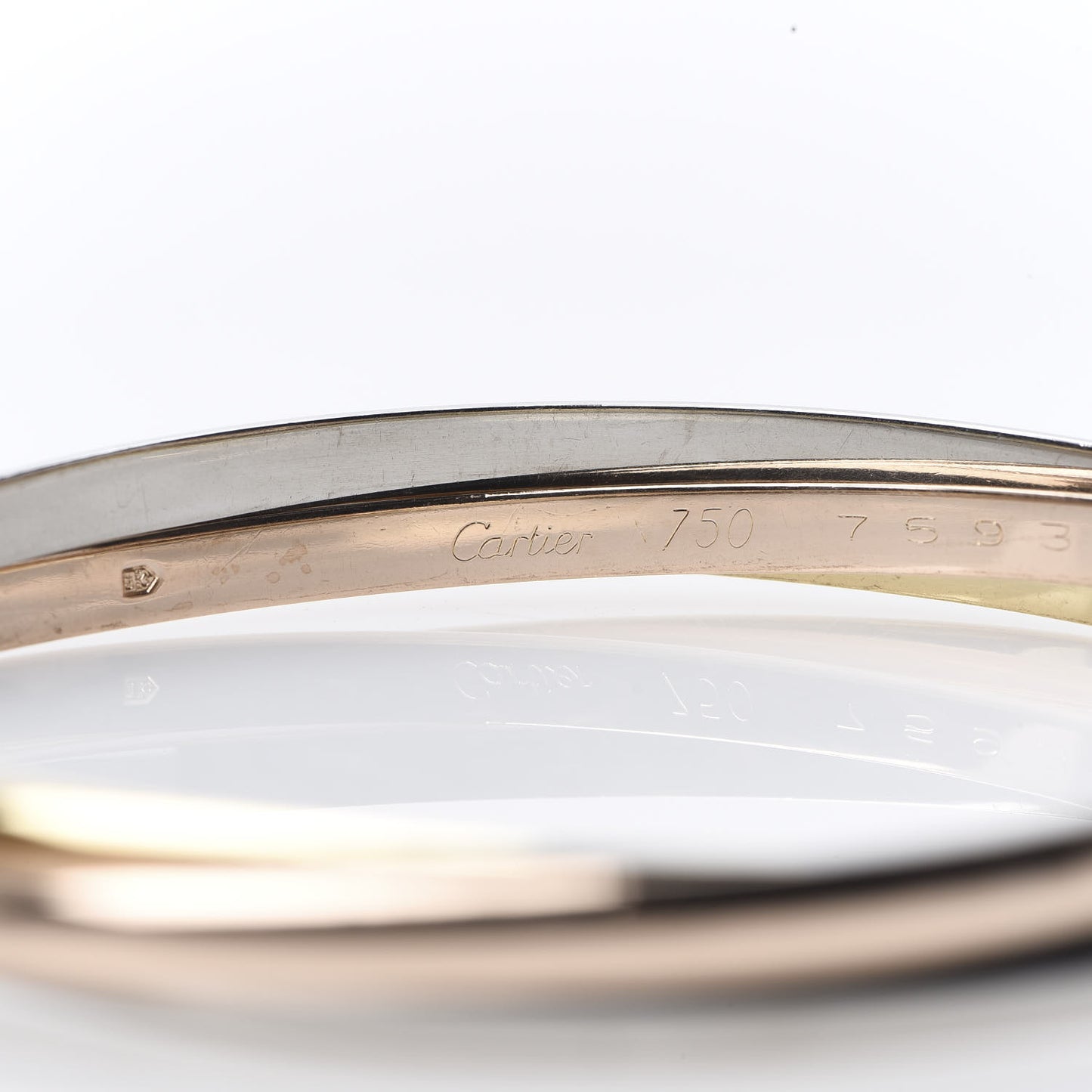 18K Pink Yellow White Gold 3.5mm Trinity Bangle Bracelet 62