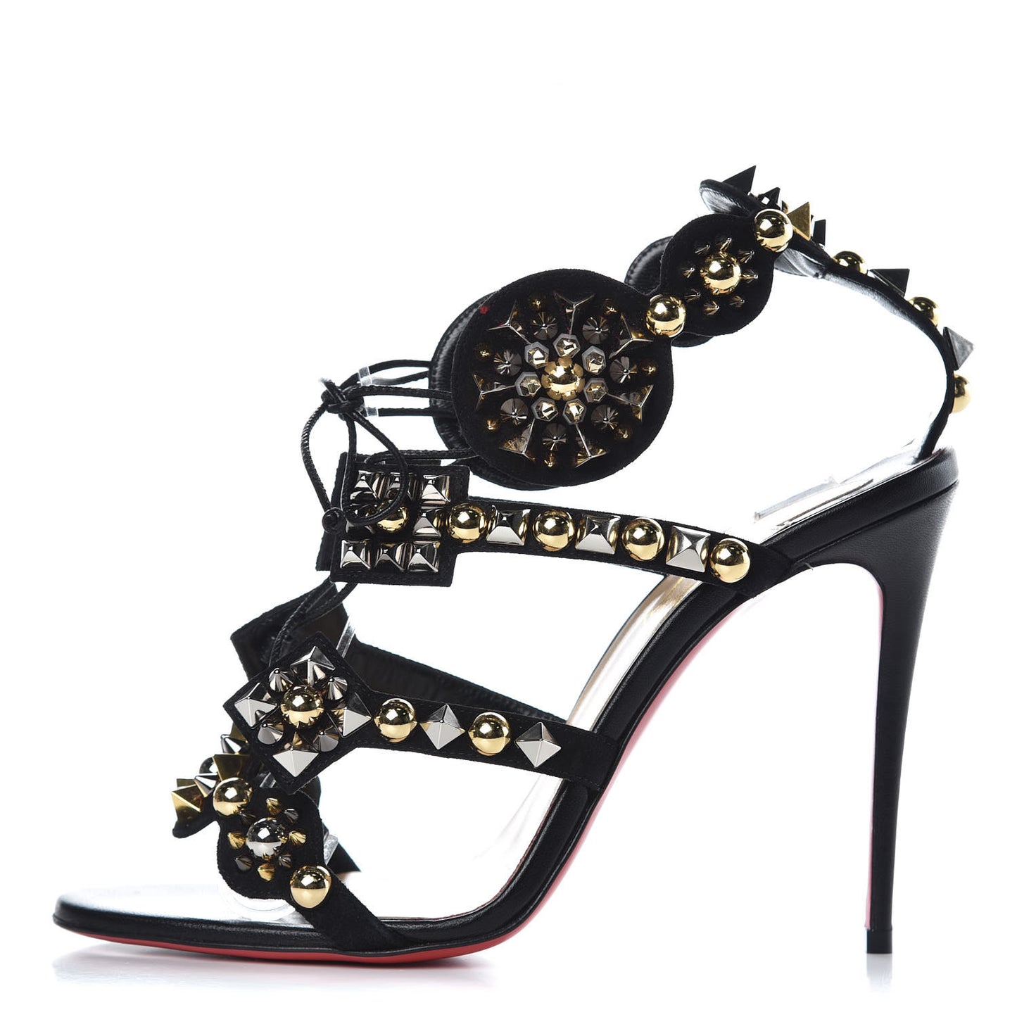 Shiny Nappa Studded Kaleikita 100 Sandals 39.5 Black