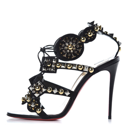 Christian Louboutin Shiny Nappa Studded Kaleikita 100 Sandals 39.5 Black 1 of 10