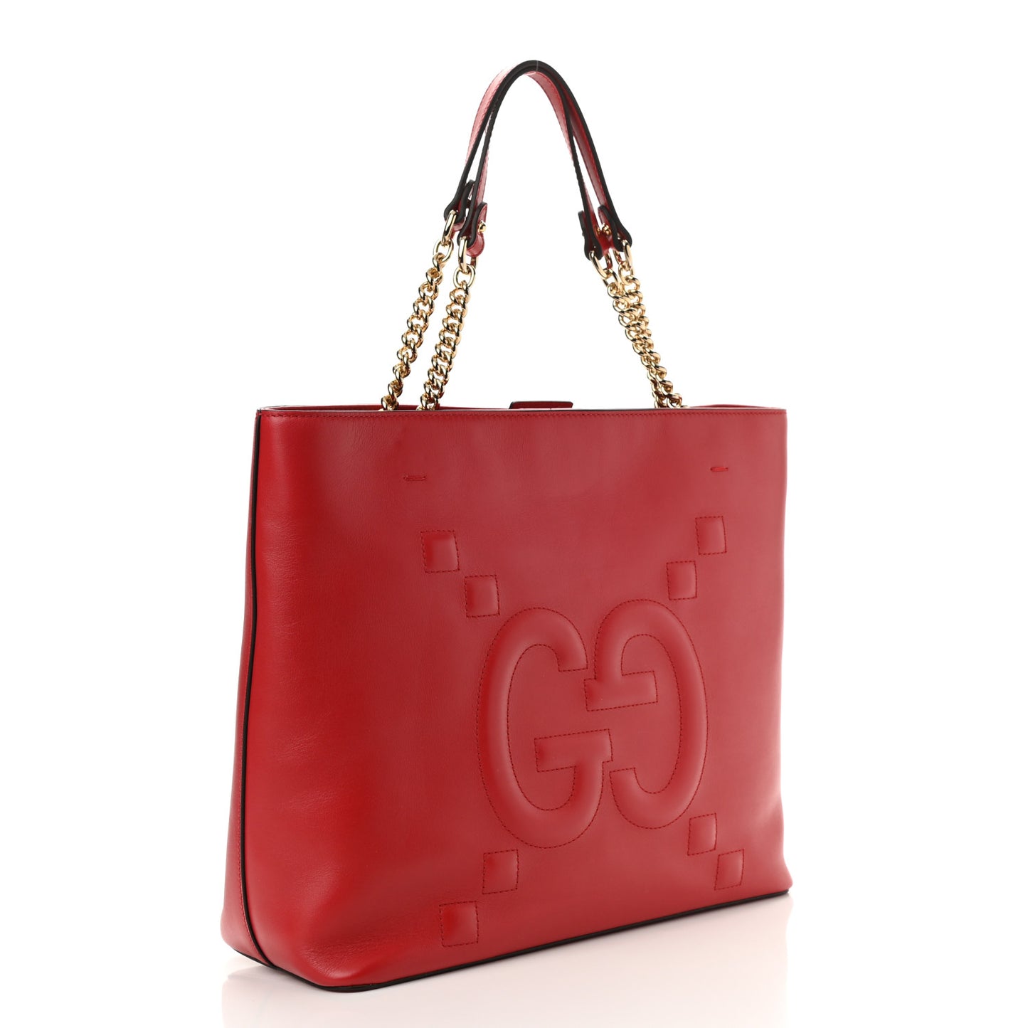 Apollo Calfskin GG Dadini Embroidered Chain Shoulder Tote Hibiscus Red