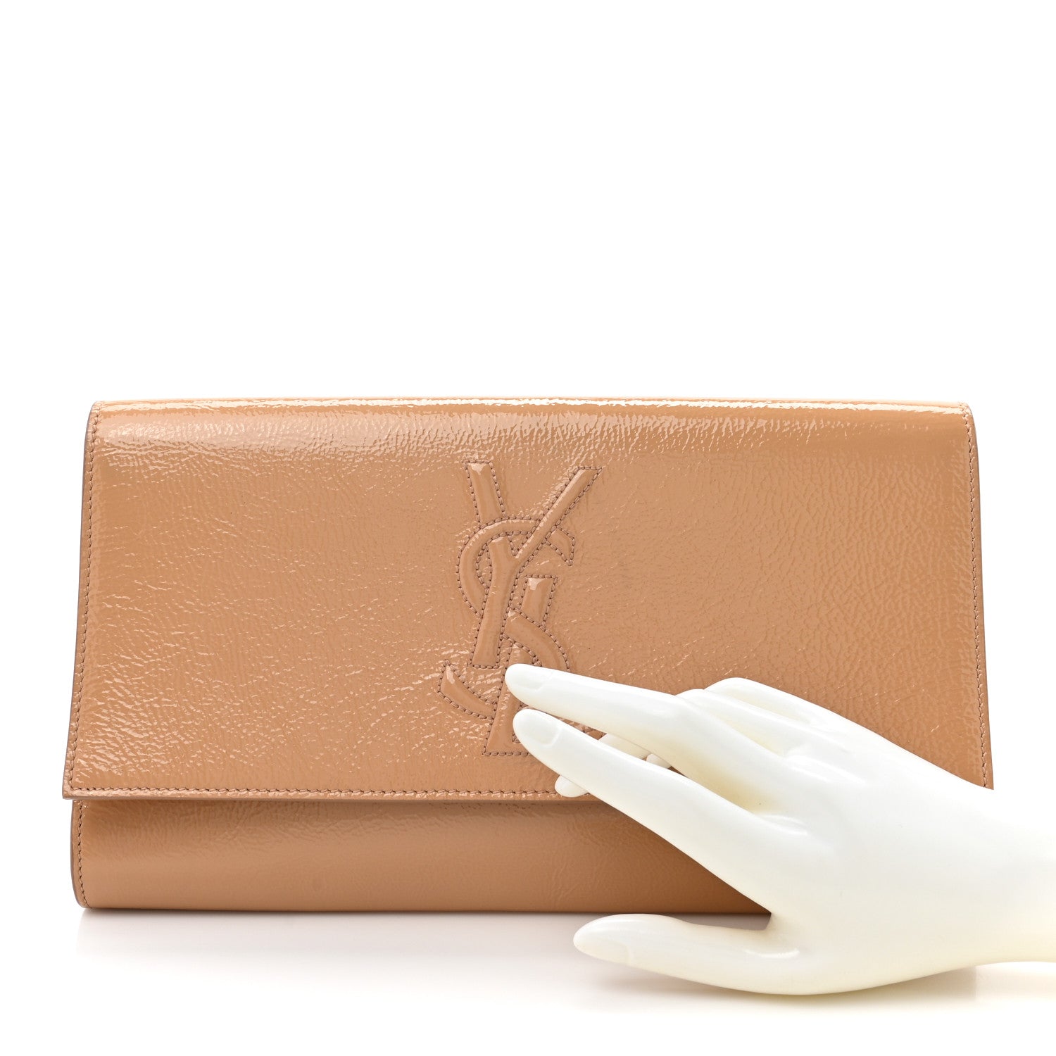 Saint Laurent Textured Patent Calfskin Monogram Large Belle De Jour Clutch Beige 2 of 15