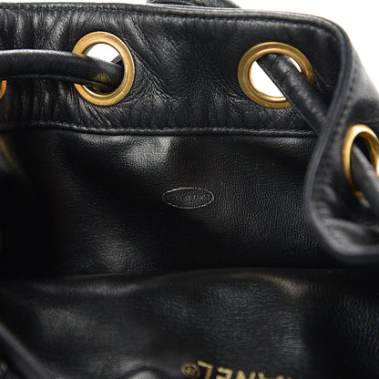 Chanel Lambskin CC Stitched Drawstring Bucket Bag Black 7 of 11
