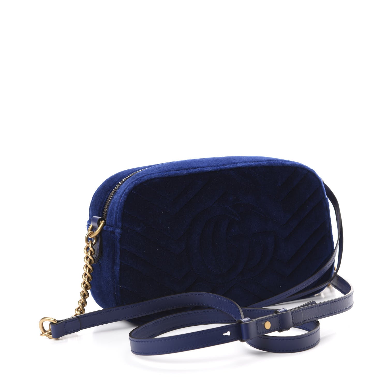 Gucci Velvet Matelasse Small GG Marmont Chain Shoulder Bag Cobalt 3 of 10