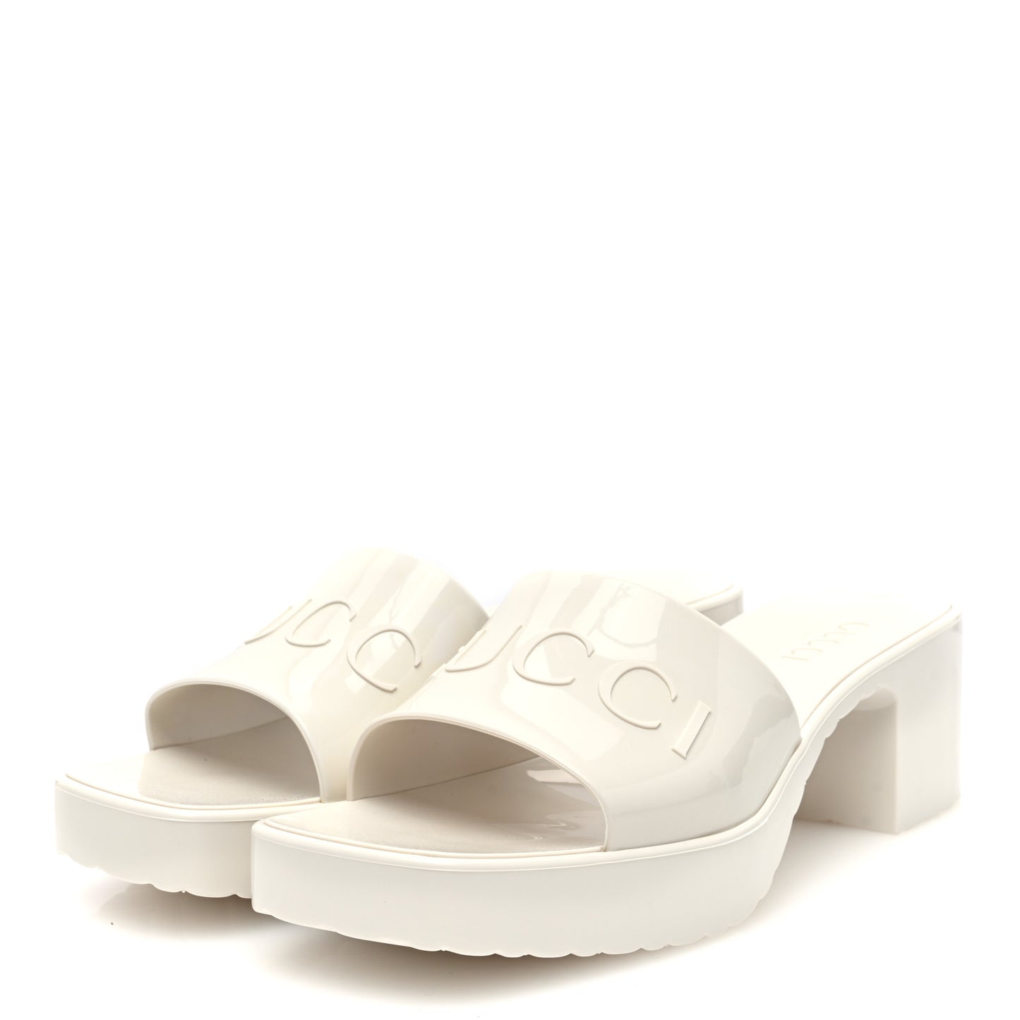 Rubber Gucci Logo Womens Platform 20/60mm Slide Sandals 38 Mystic White