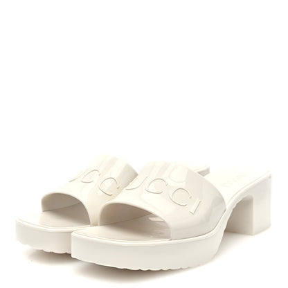 Gucci Rubber Gucci Logo Womens Platform 20/60mm Slide Sandals 38 Mystic White 2 of 8