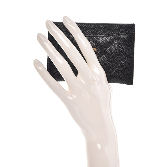 Caviar Quilted Card Holder Black