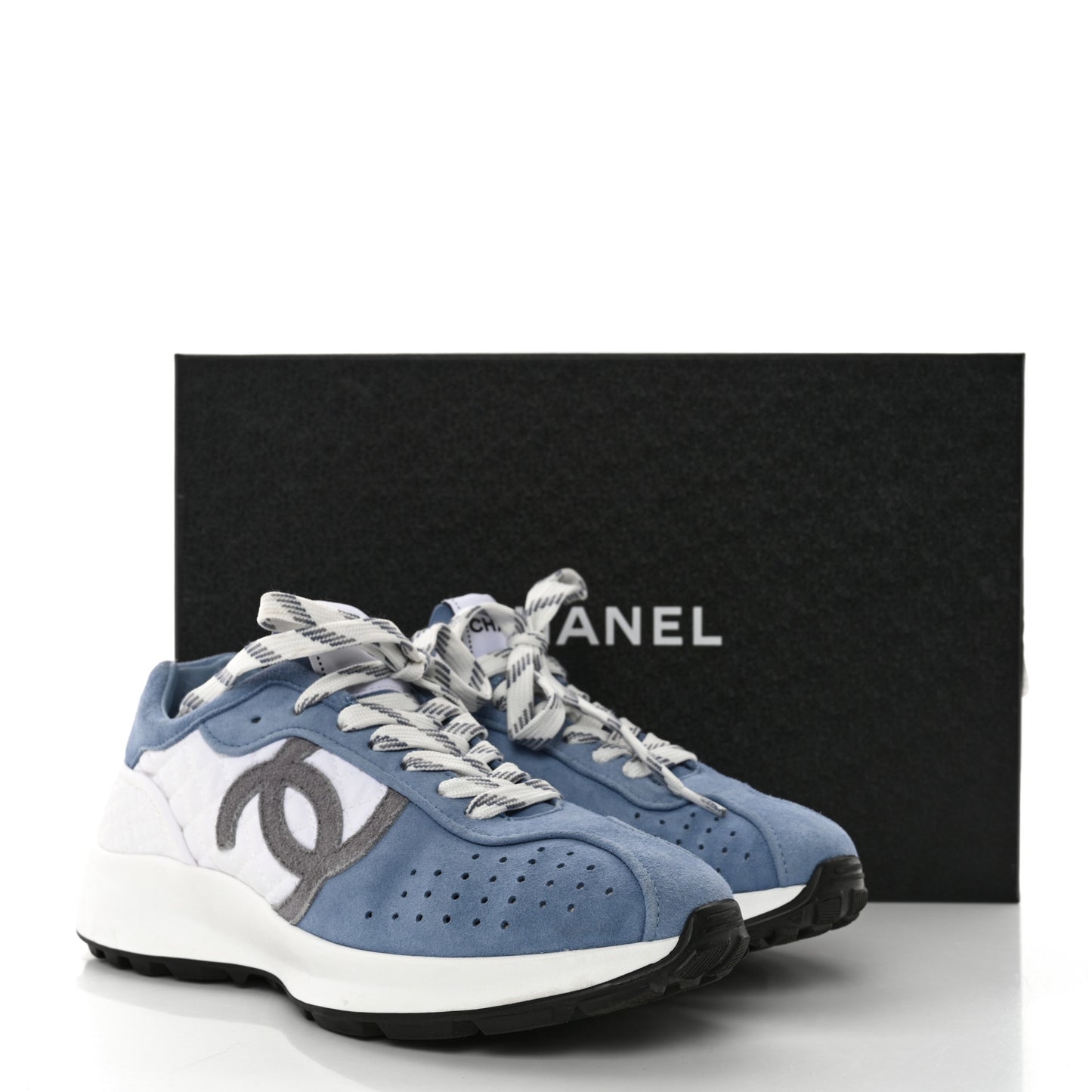 Suede Kidskin Fabric Perforated Quilted Womens CC Sneakers 37 Blue White