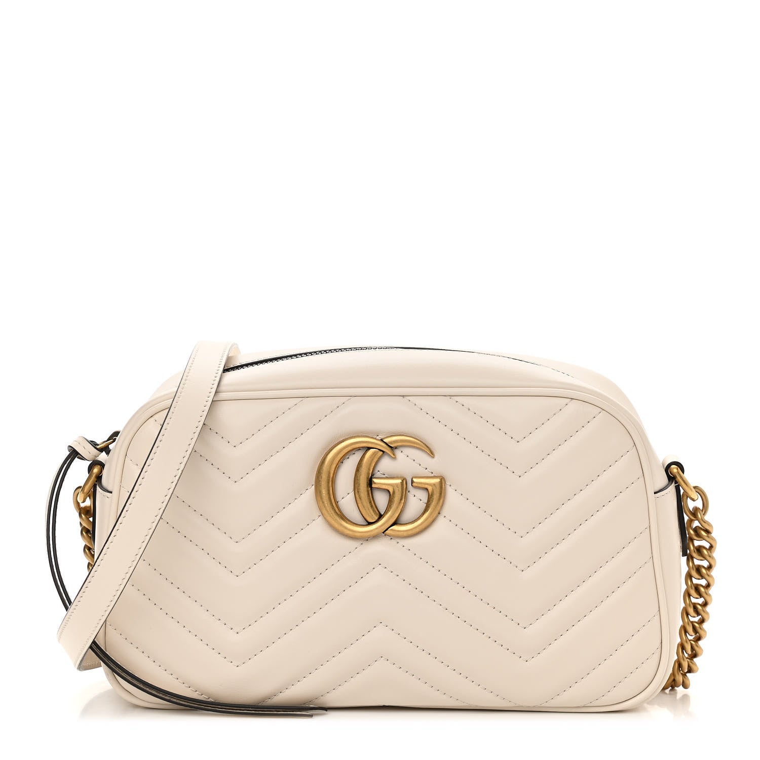 Gucci Calfskin Matelasse Small GG Marmont Chain Shoulder Bag White 1 of 10