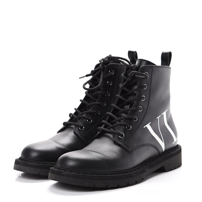 Valentino Garavani Calfskin VLTN 20mm Combat Boots 39.5 Black White 3 of 9