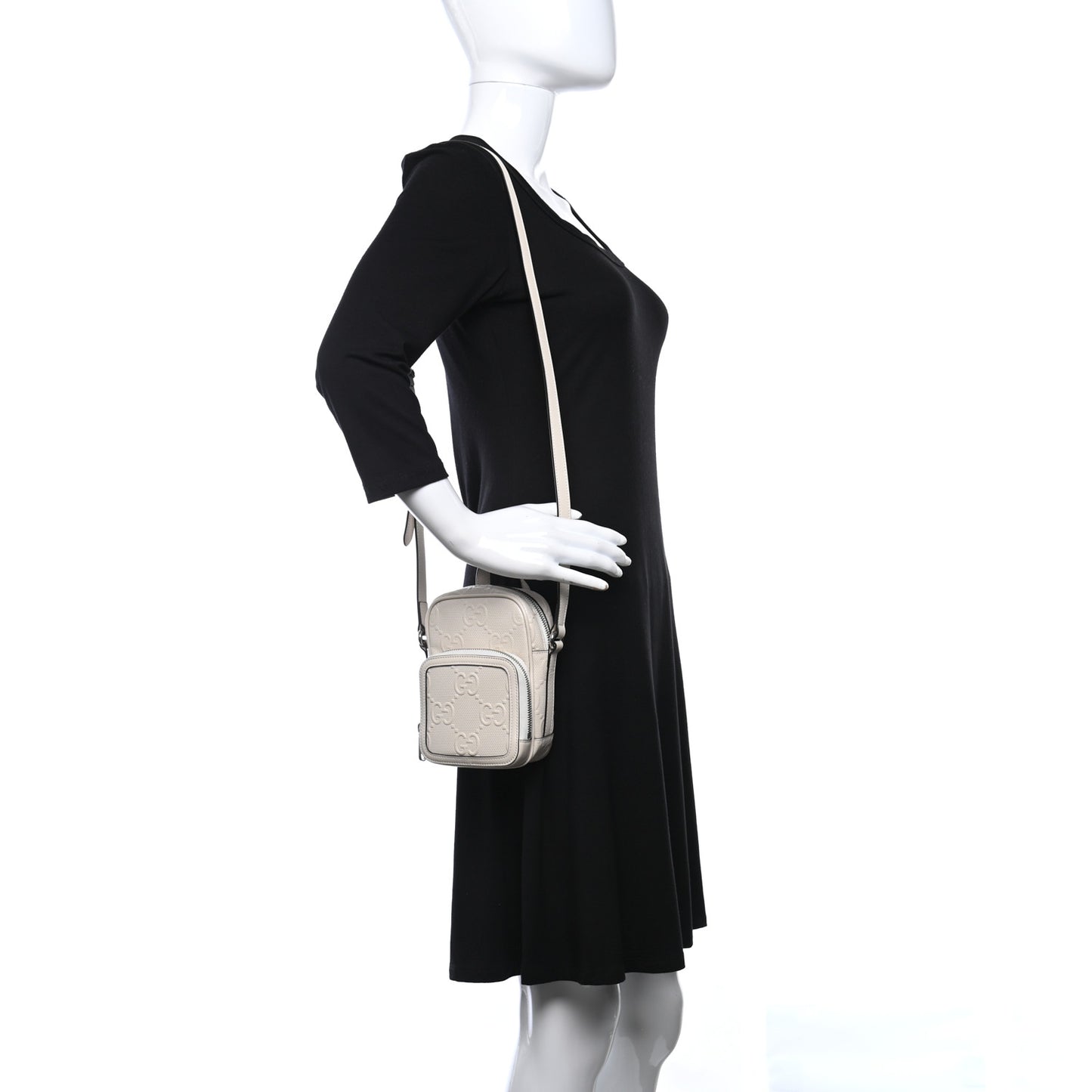 Calfskin GG Tennis Embossed Mini Double Zip Messenger Bag Mystic White