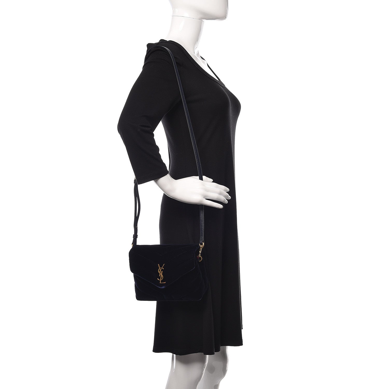 Saint Laurent Velvet Y Quilted Monogram Toy Loulou Crossbody Navy 2 of 10