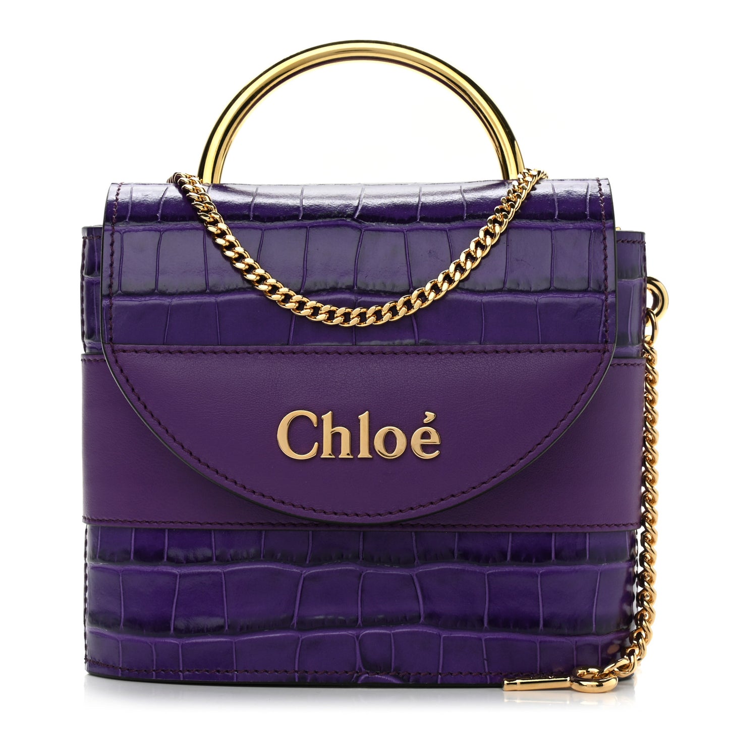 Calfskin Crocodile Embossed Small Aby Lock Nightfall Purple