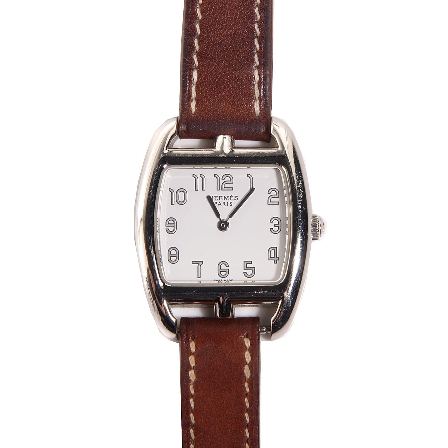 Hermes Stainless Steel Barenia 26mm Cape Cod Tonneau Double Tour Quartz Watch Fauve 1 of 9
