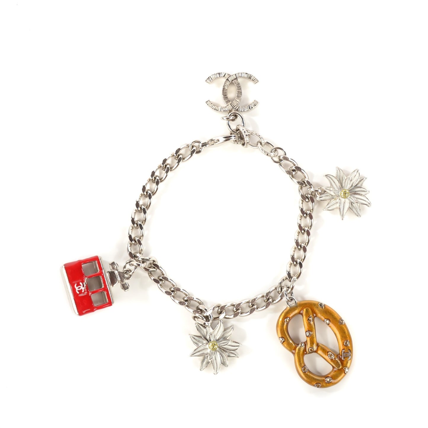 Crystal Austrian CC Pretezel Charm Bracelet Silver