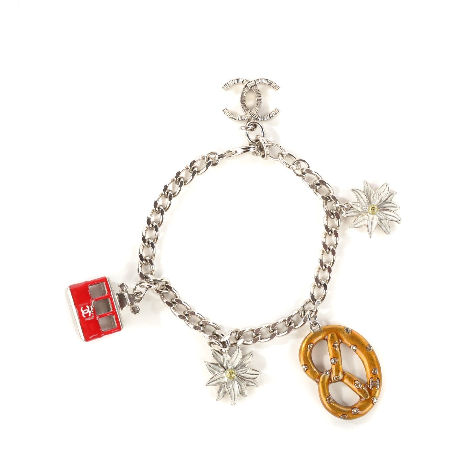 Chanel Crystal Austrian CC Pretezel Charm Bracelet Silver 1 of 4