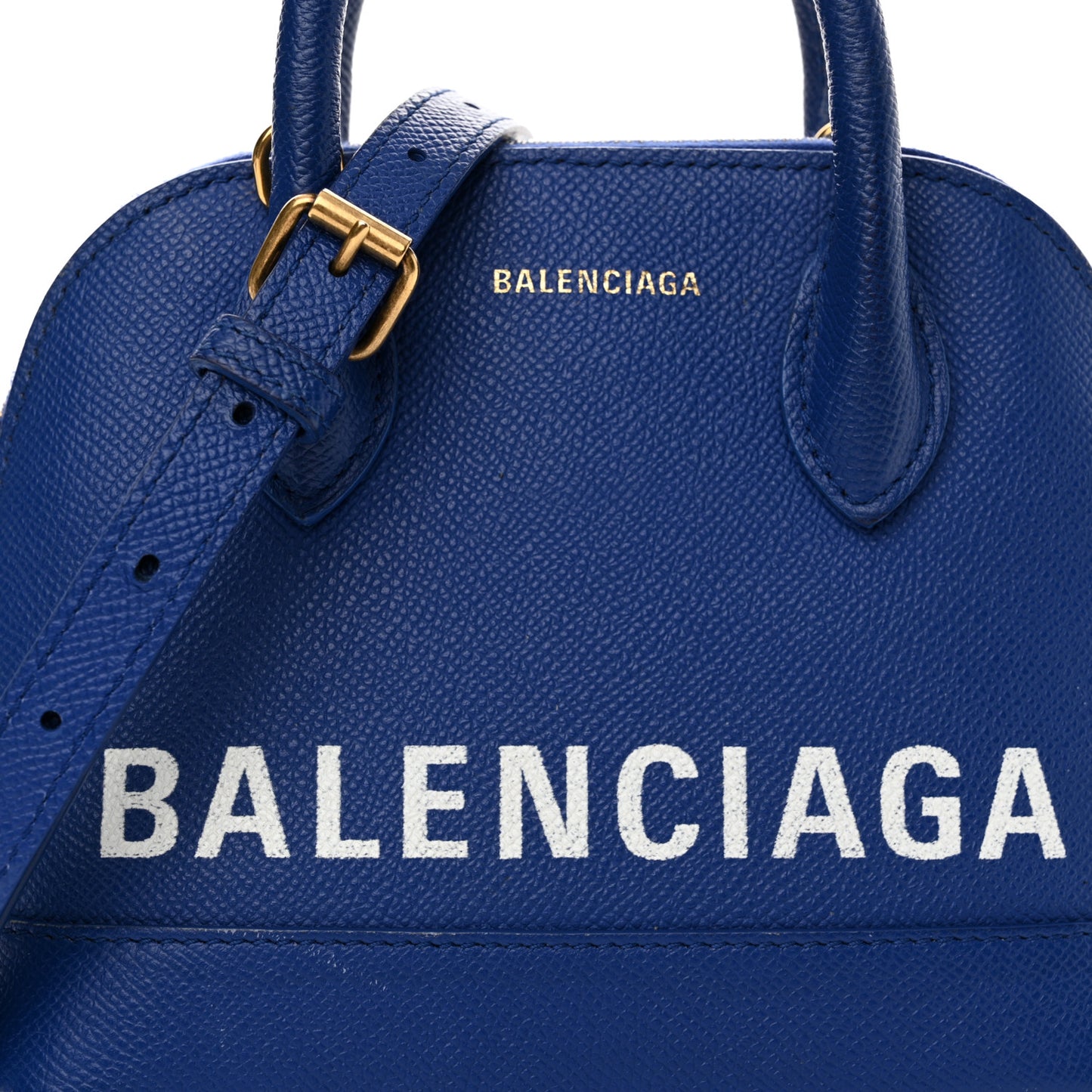 Signature Grained Calfskin Logo XXS Ville Top Handle Bag Bleu Roi White