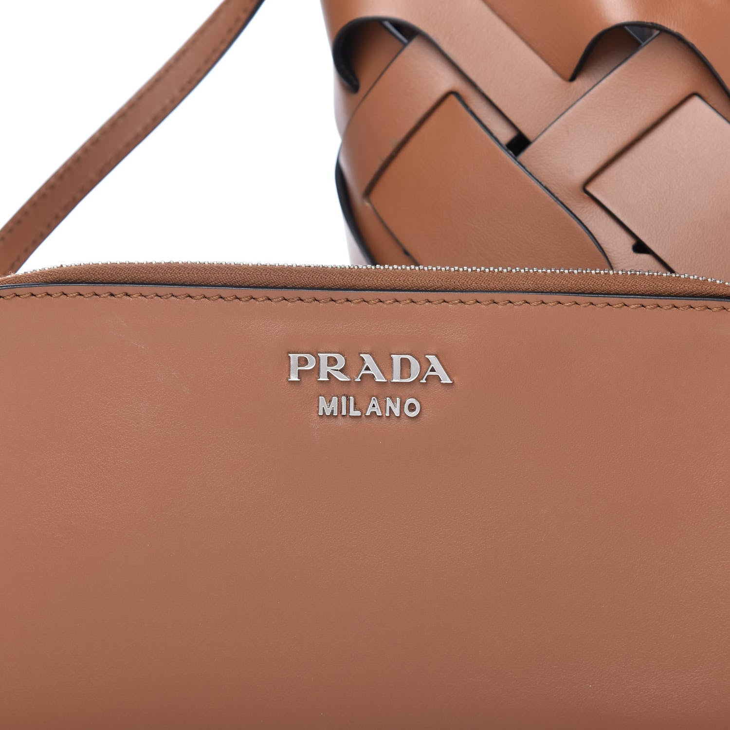 Prada Vitello Intreccio Small Tress Tote Bag Cognac Black 10 of 10