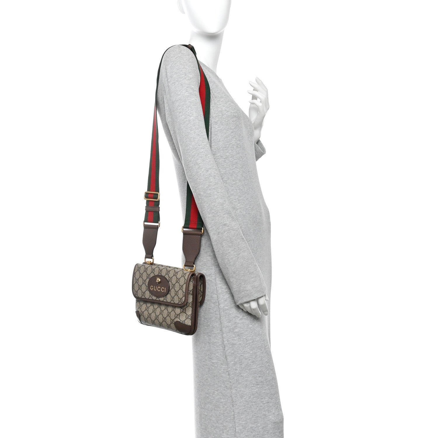Gucci GG Supreme Monogram Web Small Neo Vintage Double Flap Messenger Bag  Beige New Acero 2 of 13