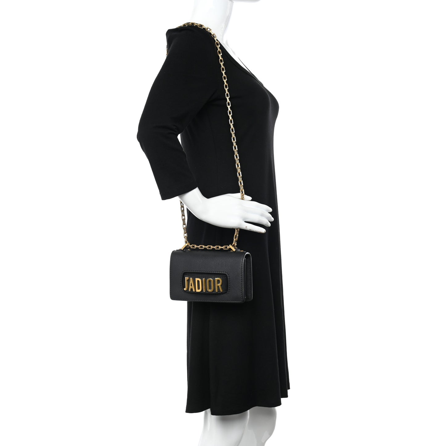 Grained Calfskin Mini J'Adior Chain Flap Bag Black