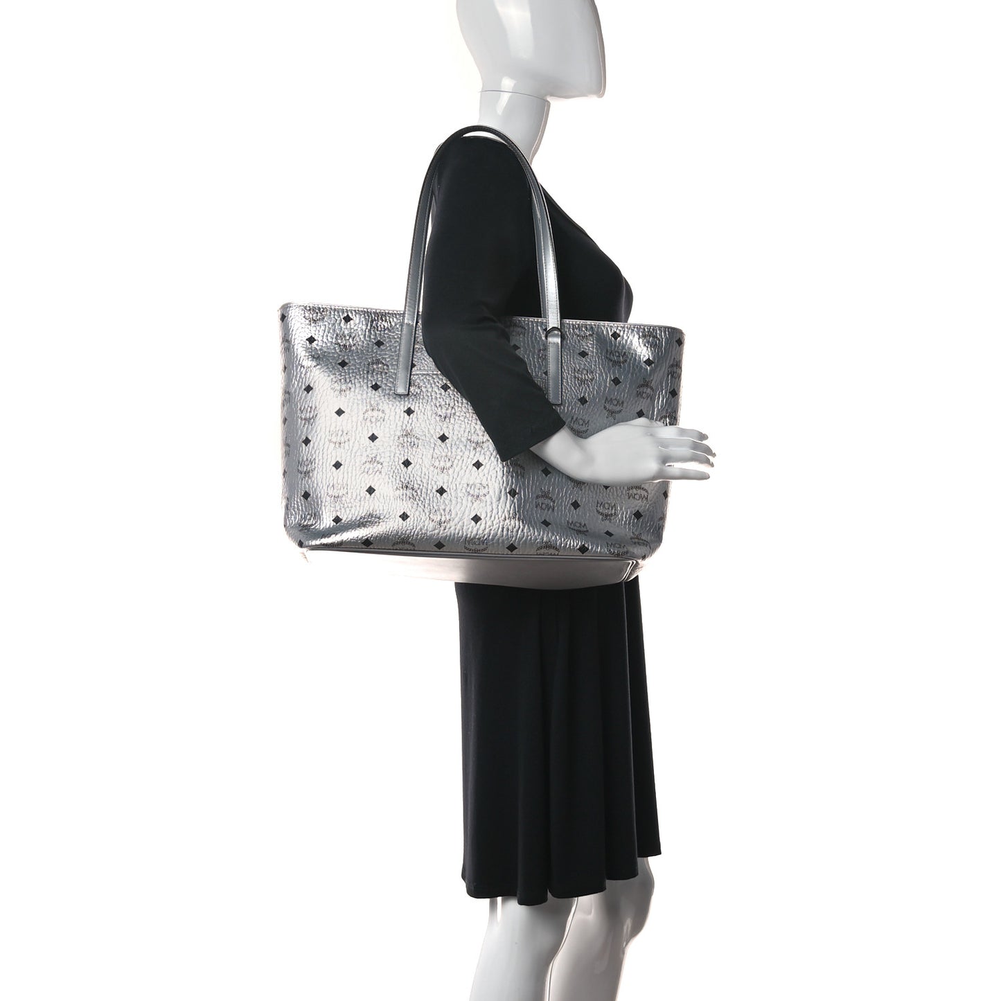 Metallic Visetos Medium Anya Shopper Tote Silver