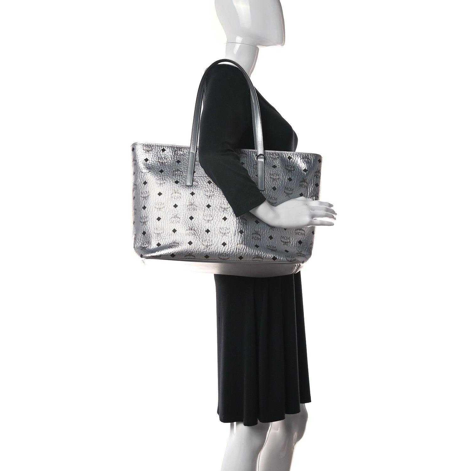 MCM Metallic Visetos Medium Anya Shopper Tote Silver 2 of 13