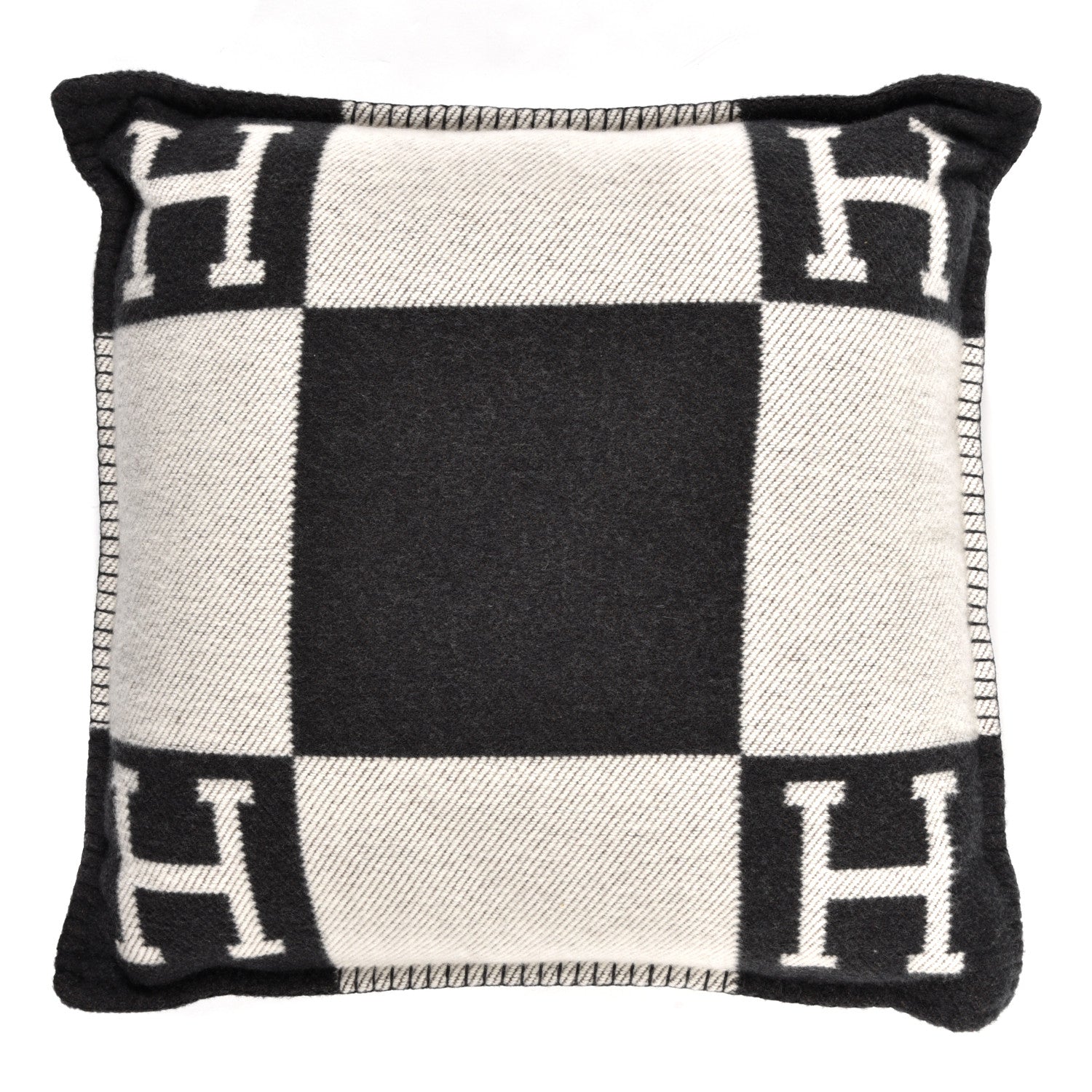 Hermes Wool Cashmere Avalon Pillow PM Ecru Gris Fonce 1 of 3