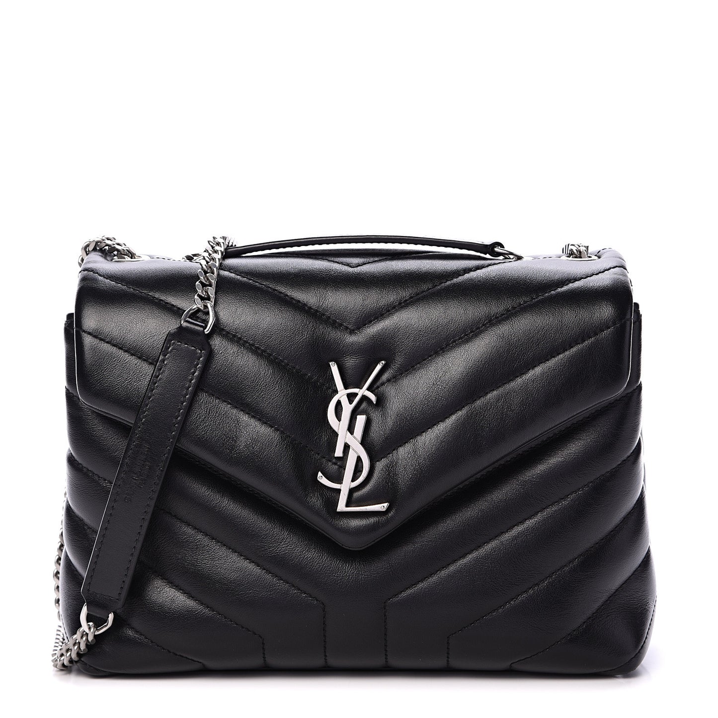 Calfskin Y Quilted Monogram Small Loulou Chain Satchel Black