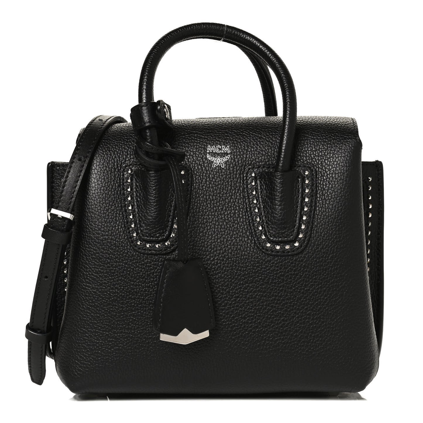 Grained Calfskin Studded Mini Milla Tote Black