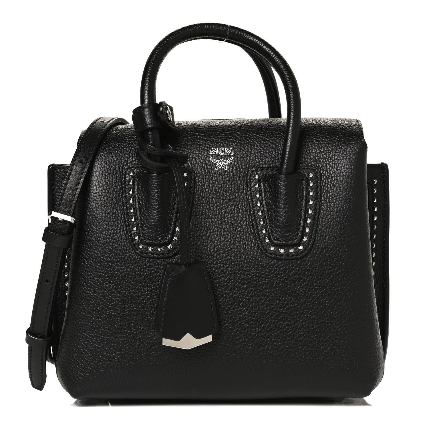 MCM Grained Calfskin Studded Mini Milla Tote Black 1 of 9