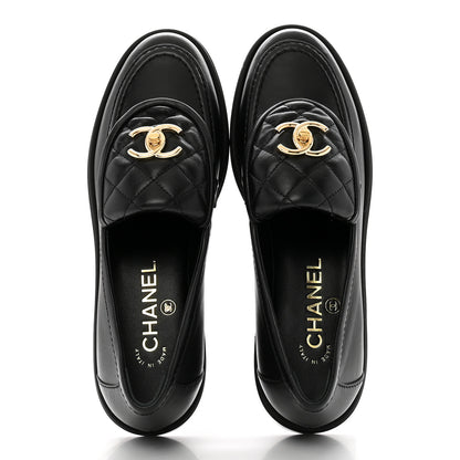 Chanel Lambskin Quilted CC Turnlock Loafers 37.5 Black 2 of 10