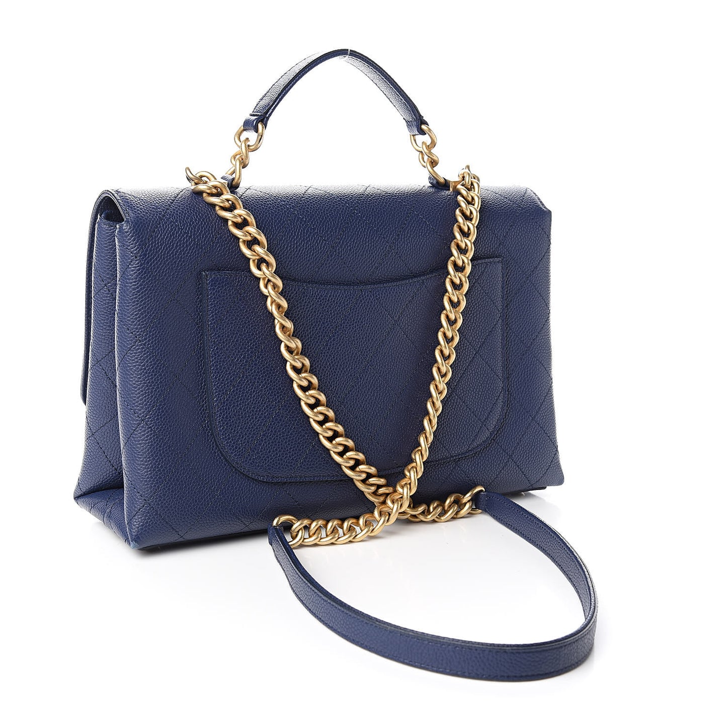 Grained Calfskin Stitched Flap Navy Blue