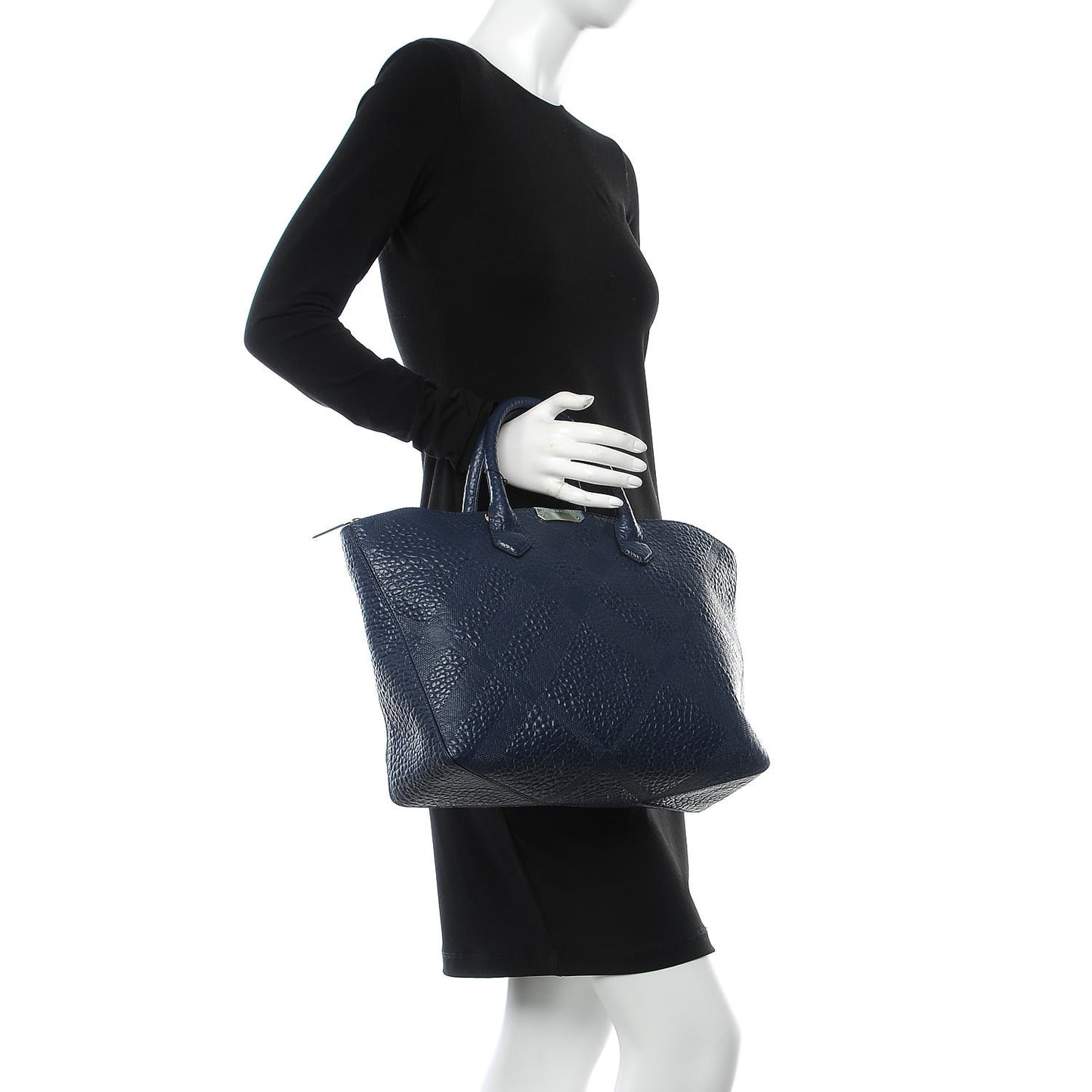 Heritage Grain Check Embossed Medium Dewsbury Tote Blue Carbon