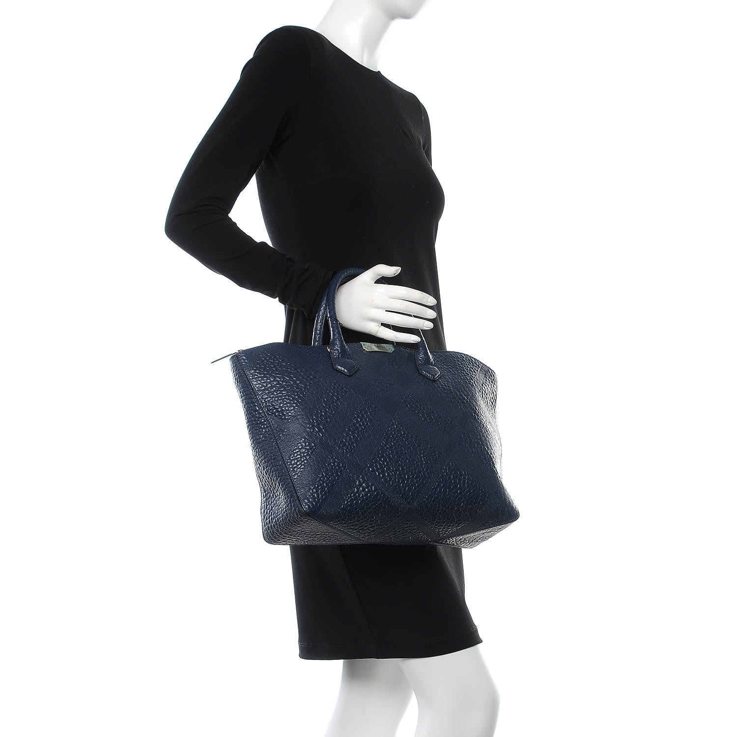 Burberry Heritage Grain Check Embossed Medium Dewsbury Tote Blue Carbon 3 of 10