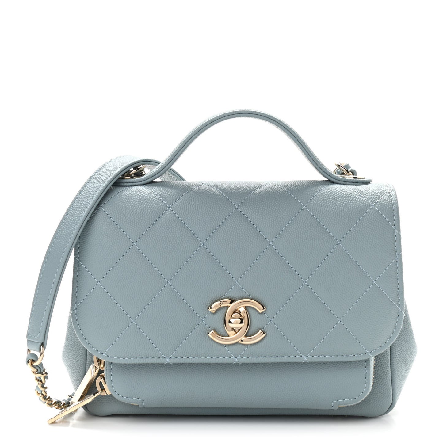 Caviar Quilted Small Business Affinity Flap Light Blue