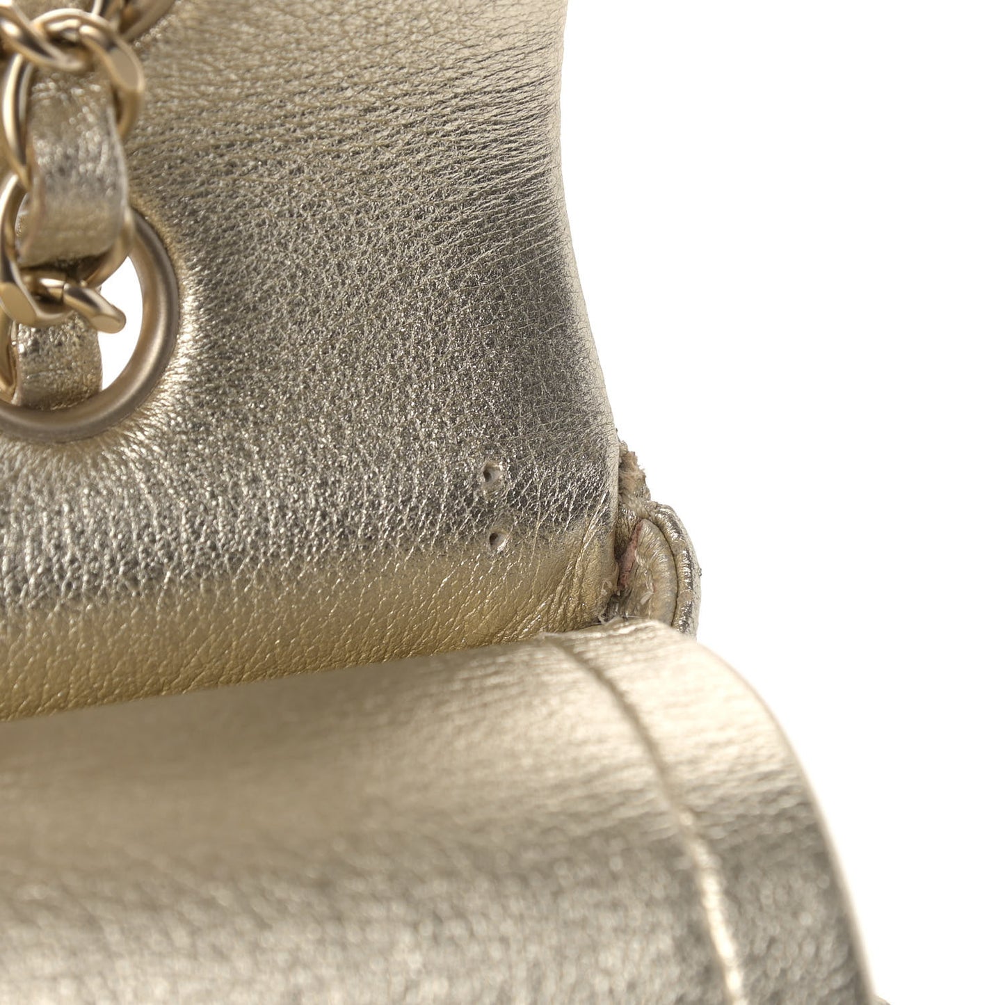 Metallic Lambskin Perforated Medium Double Flap Gold