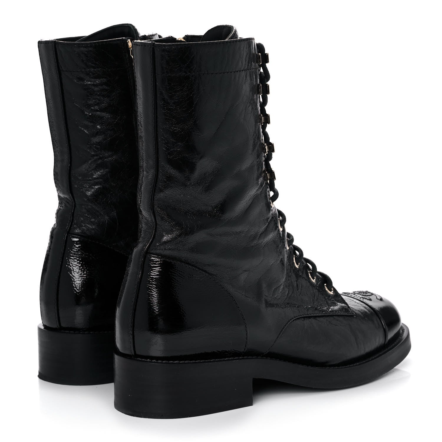 Chanel Aged Calfskin Lace Up Combat Boots 37.5 Black 4 of 9