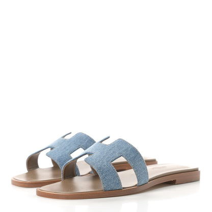 Hermes Denim Canvas Oran Sandals 36 Bleu Clair 3 of 9
