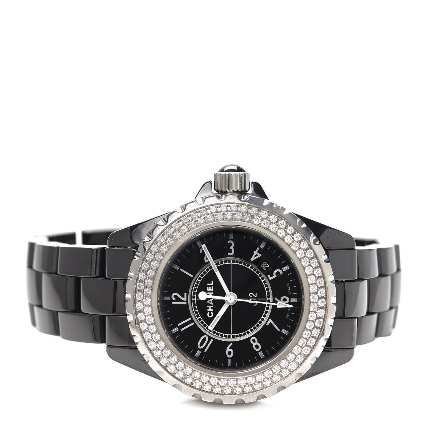 Stainless Steel Ceramic Diamond Pave Bezel 33mm J12 Quartz Watch Black