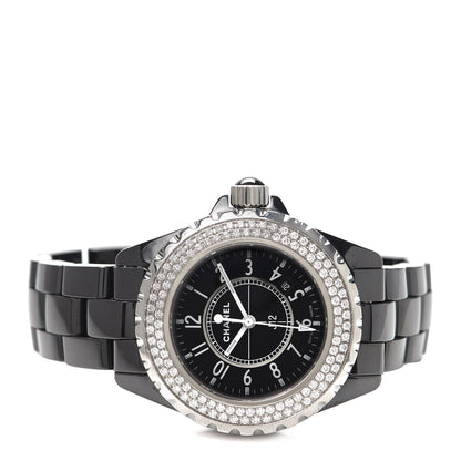 Chanel Stainless Steel Ceramic Diamond Pave Bezel 33mm J12 Quartz Watch Black 2 of 5